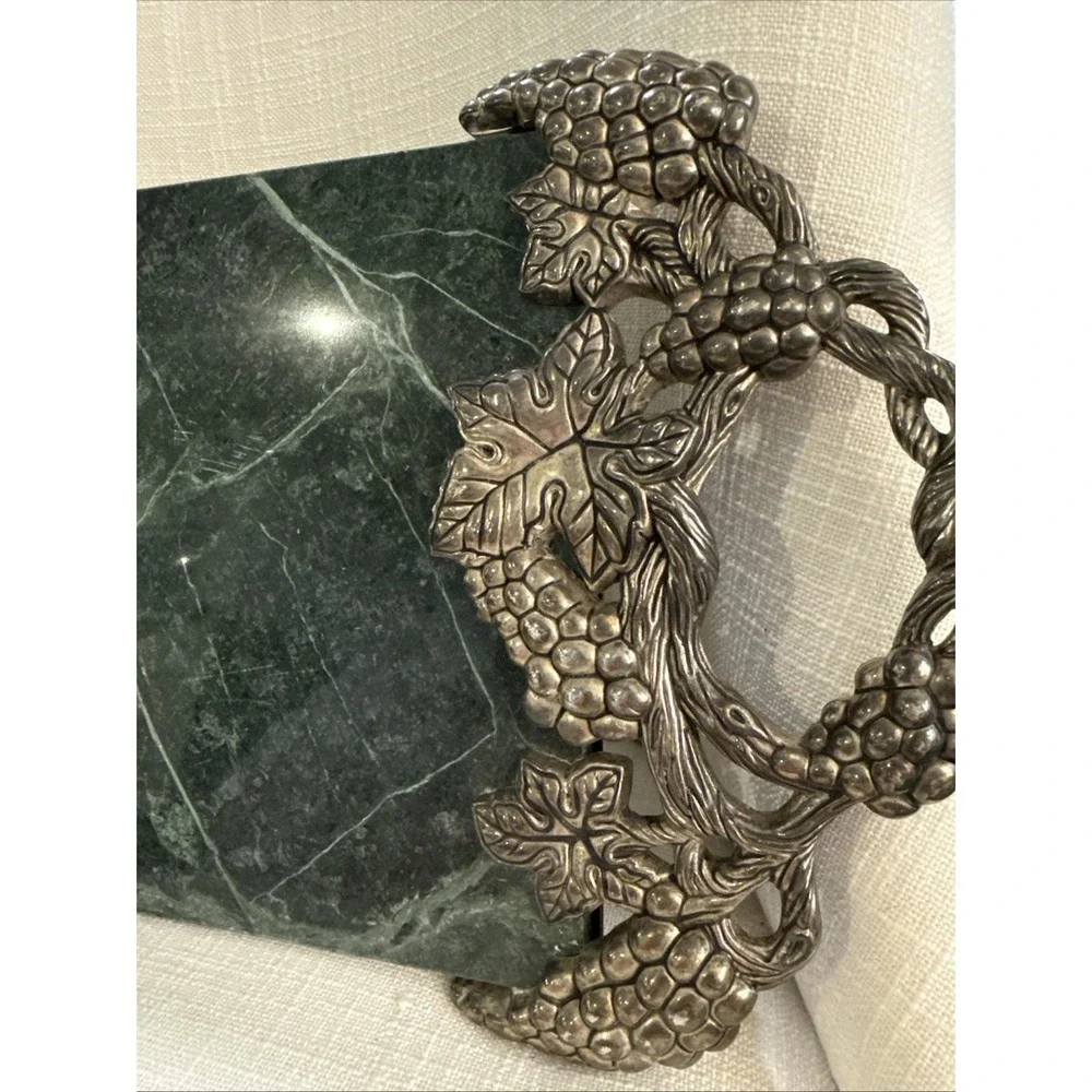VTG‎ Grapevine Godinger Silver Art Co Green Marble Cheese Charcuterie Board 18
